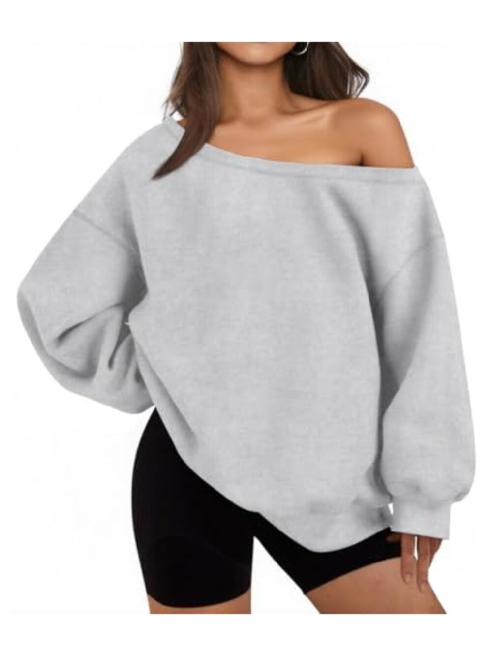 Oversized Off Shoulder Sweatshirt Fleece Long Sleeve Pullover Cozy Winter Top